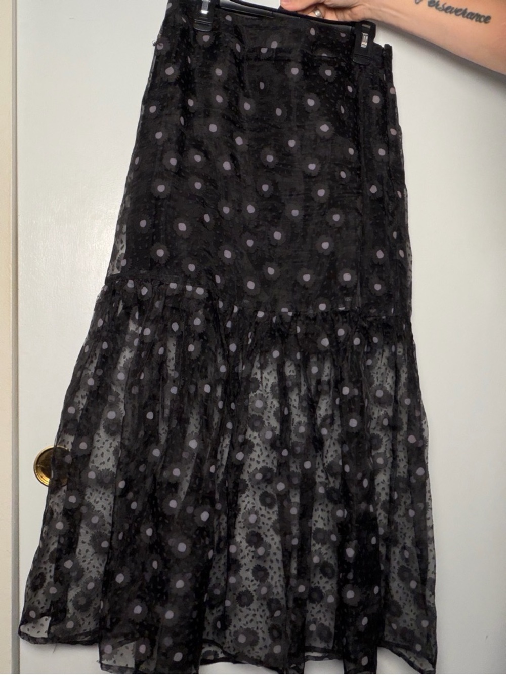 Sans Souci Black Maxi Skirt with Gray Polka Dot Print